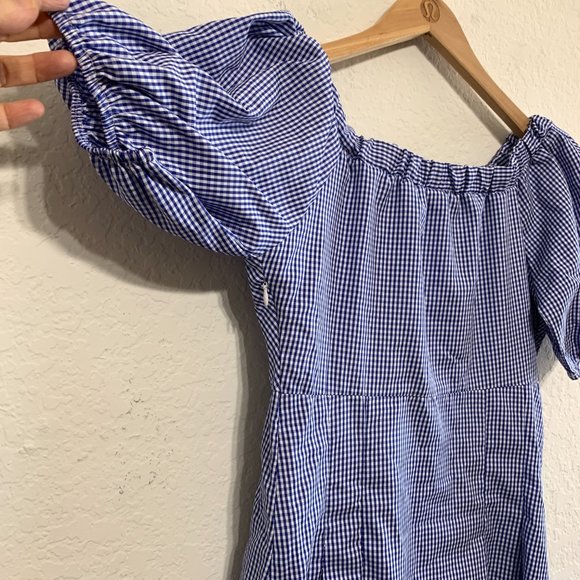 J. ING Off-Shoulder Gingham Blue Midi Fit & Flare Dress NWT Womens Size Large - Picture 8 of 14